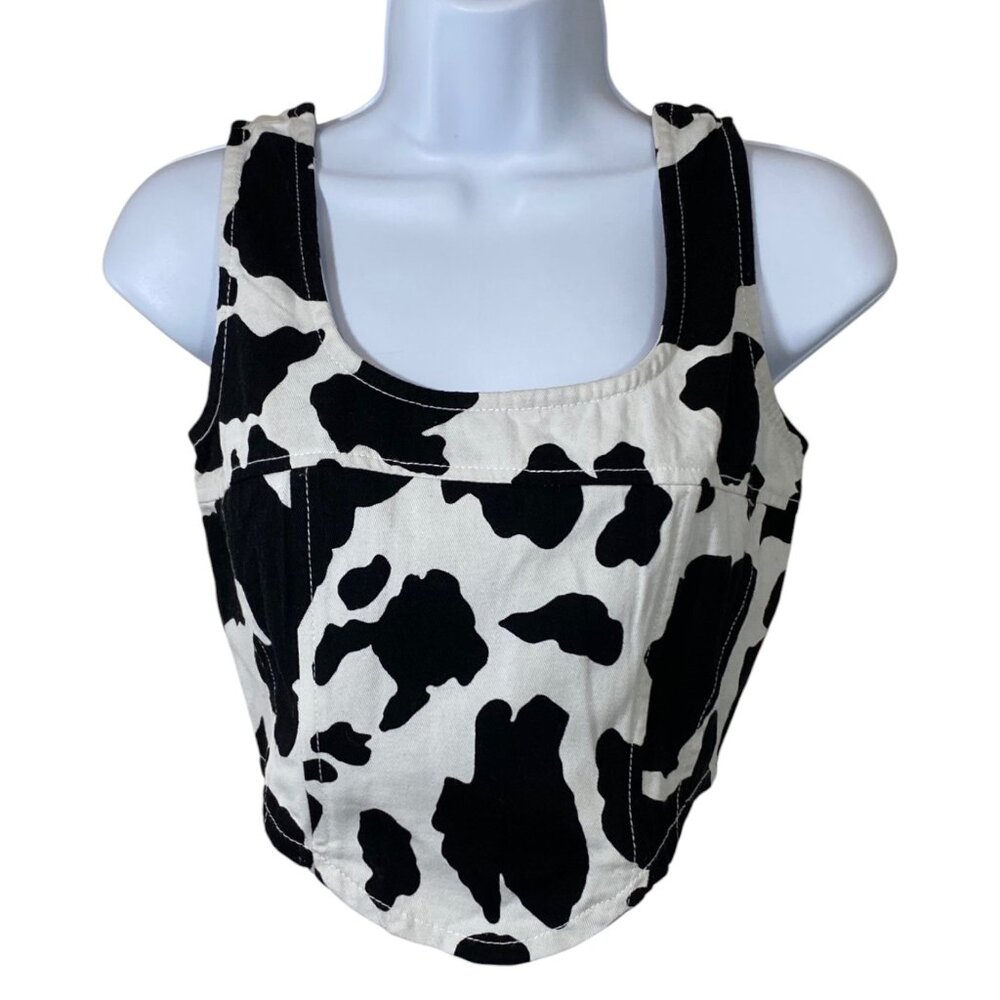 Lone Star Womens Cow Print Cropped Corset | S | Festival Rodeo Western